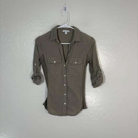 Standard James Perse Shirt Womens Small Olive Roll Tab Button Utility Safari - Picture 1 of 7